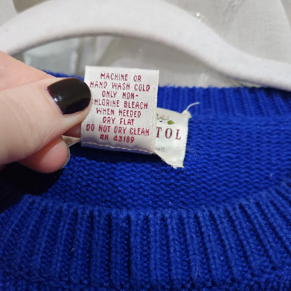 Vtg Susan Bristol Cat Sweater Navy Boxy 90s Crazy Cat Lady Size LARGE L Women's - Picture 7 of 9